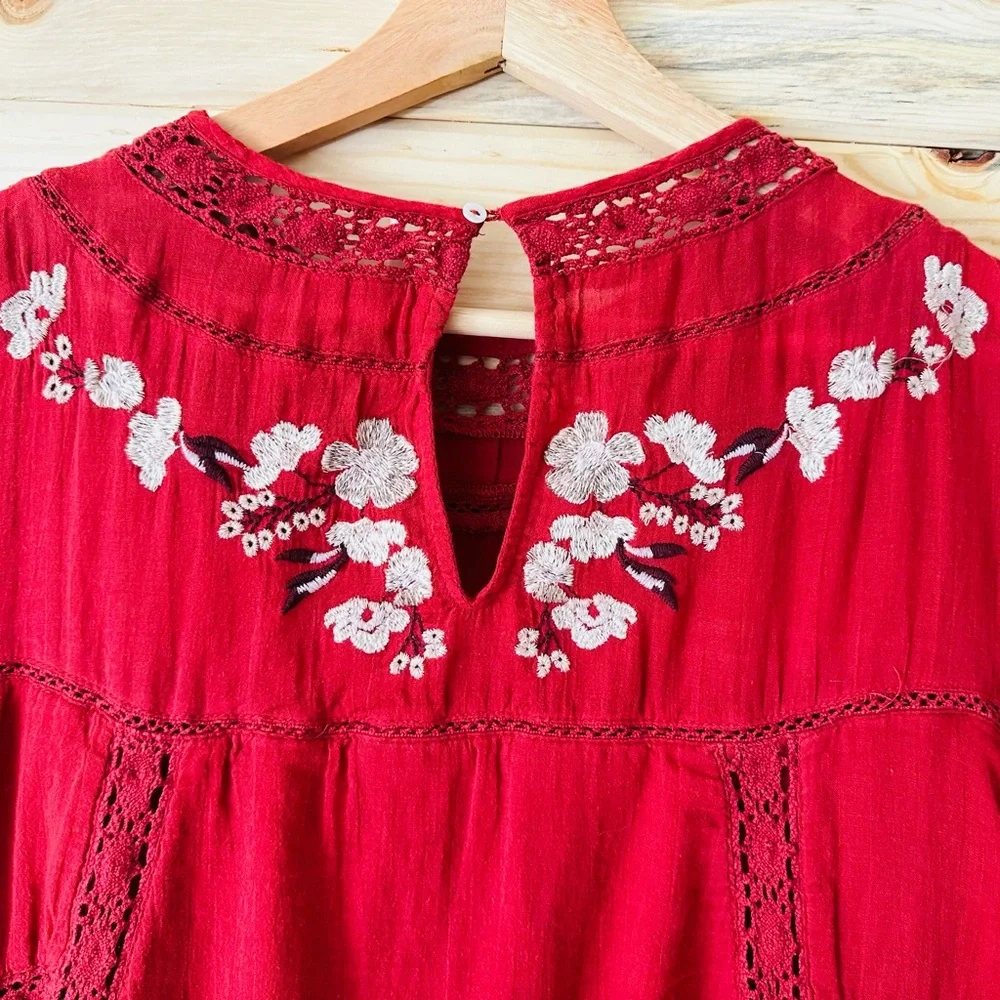 Free People Perfect Victorian rust mini Dress embroireded  mini Dress